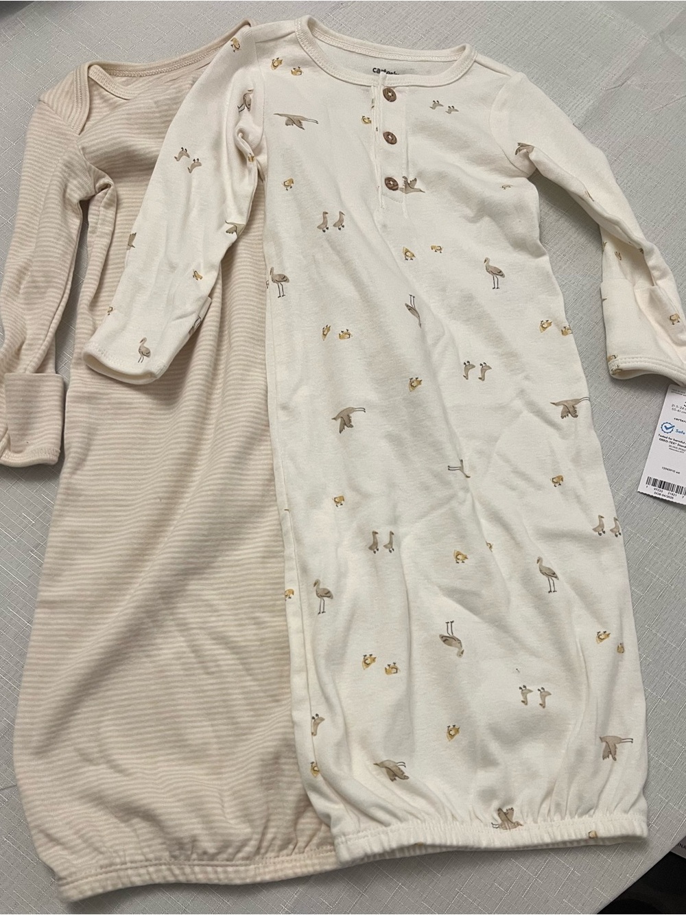 NWT Carter's Cream & Beige Sleep Gown 3 Months Set with Bird Print